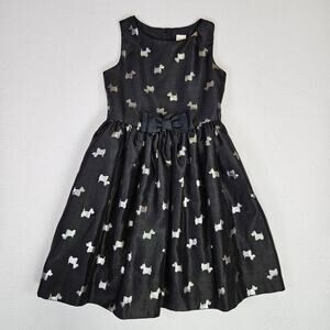 Gymboree Scottie Dog Dress Girls 7 Party Sleeveless Black Silver Bow Wedding Fun